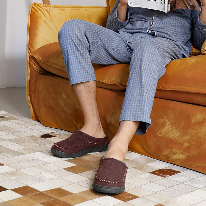 🎁Winter Sale 50% Off🎄Men's Non-Slip Warm Plush Wide Toes Slip-On Slippers