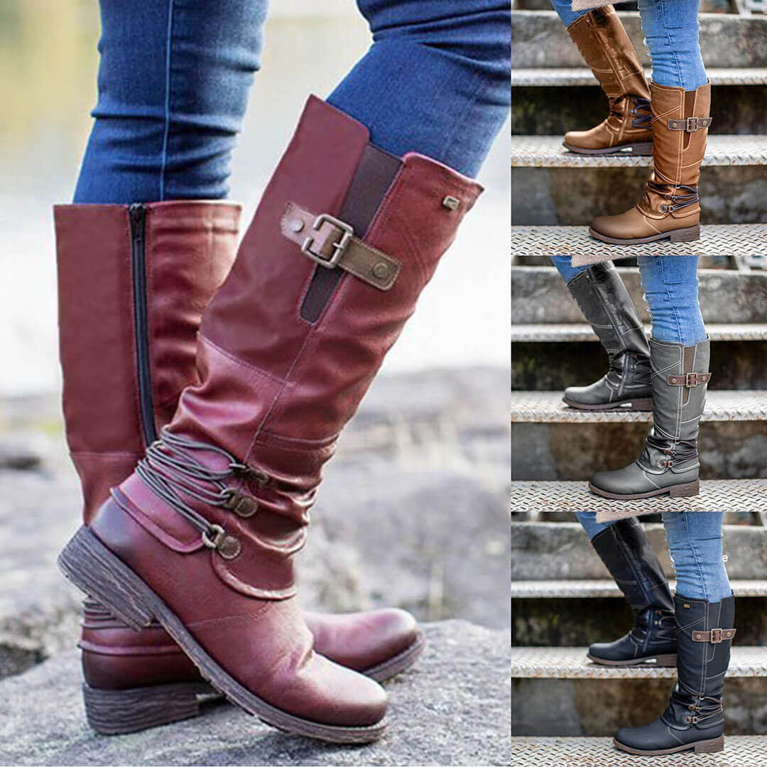 🎁Last Day 50% Off❤️ Women’s Vintage Leather Zipper High-top Wide Calf Boots