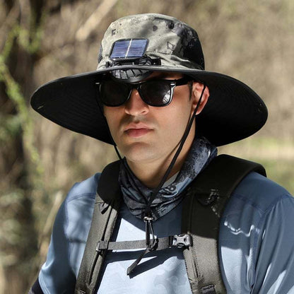 2025 New Wide Brim Solar Fan Outdoor Fishing Hat-Solar & USB Charging