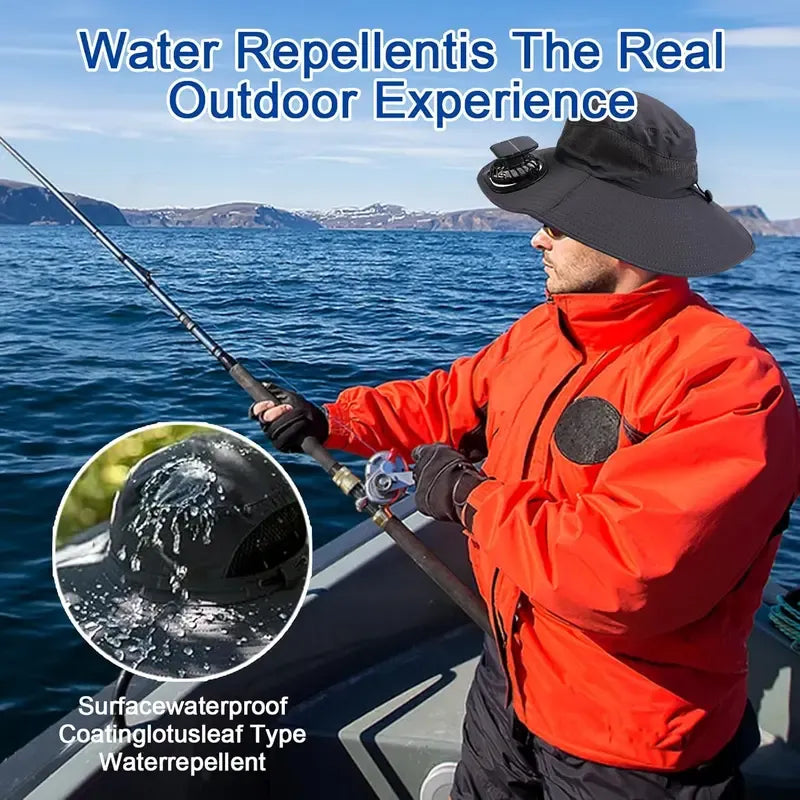 2025 New Wide Brim Solar Fan Outdoor Fishing Hat-Solar & USB Charging