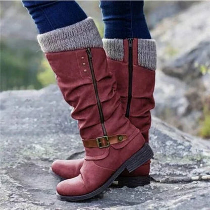 🎁Last Day  50% OFF❄️ ❤️ Women’s Leather Flat Heel Wide Mid-Calf Zipper Boots