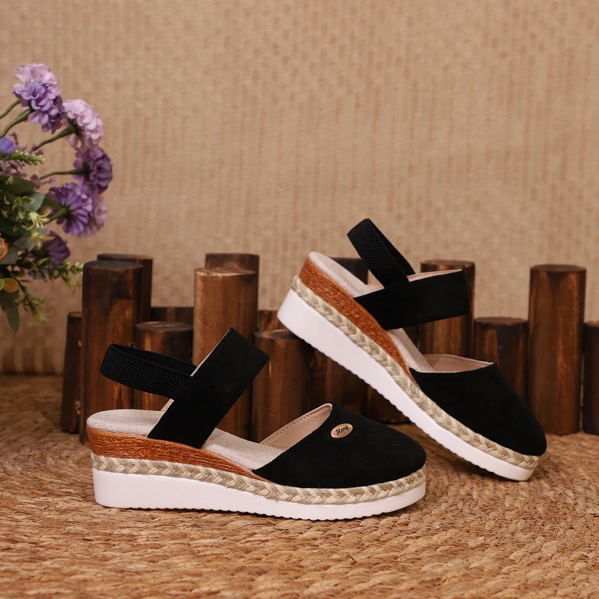 Spring Sale 45%💝 Women's Closed Toe Espadrille Wedge Sandals – Platform with Elastic Slingback