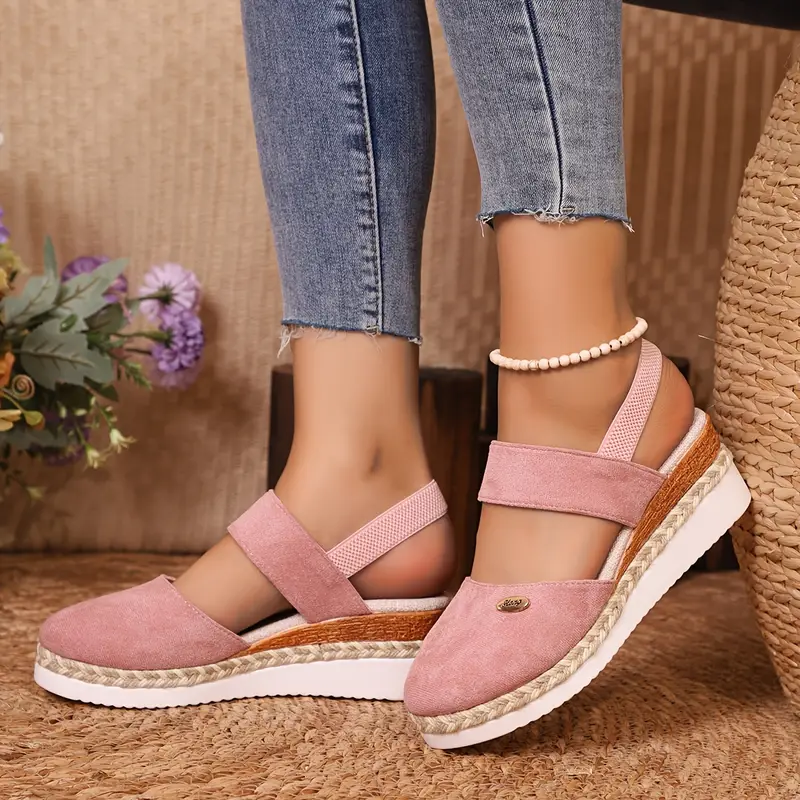 Spring Sale 45%💝 Women's Closed Toe Espadrille Wedge Sandals – Platform with Elastic Slingback
