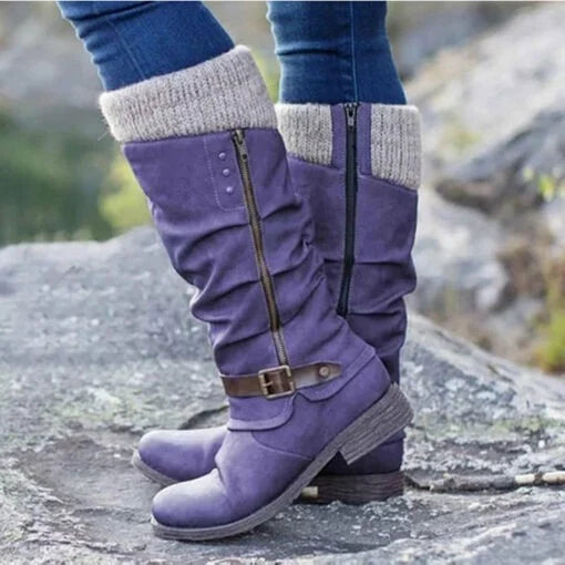 🎁Last Day  50% OFF❄️ ❤️ Women’s Leather Flat Heel Wide Mid-Calf Zipper Boots