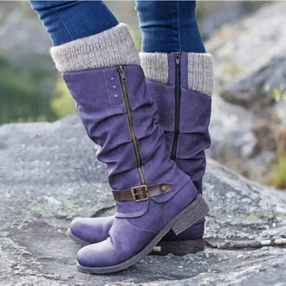 🎁Last Day  50% OFF❄️ ❤️ Women’s Leather Flat Heel Wide Mid-Calf Zipper Boots